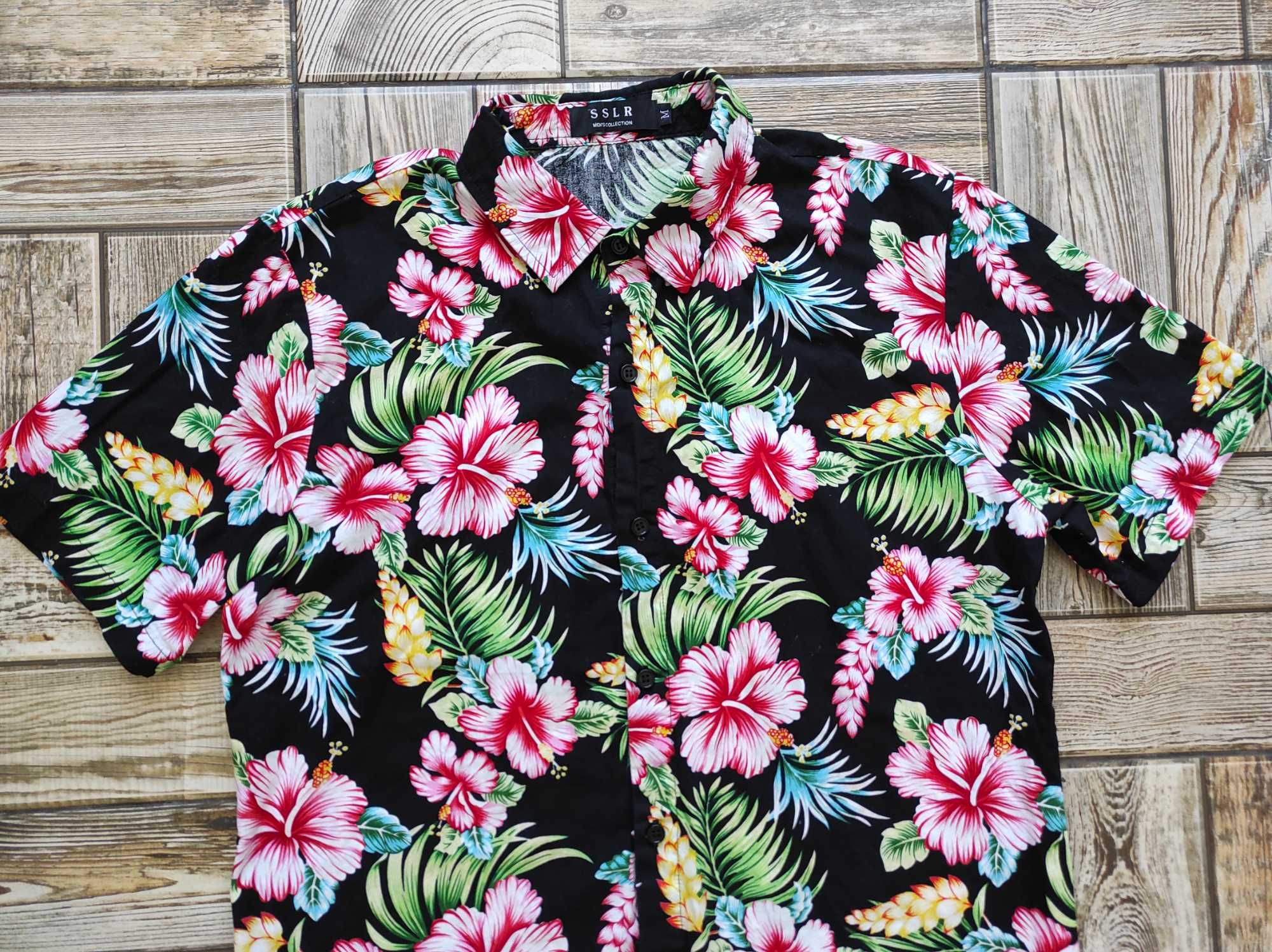 Гавайская, летняя рубашка гавайка SSLR с цветами