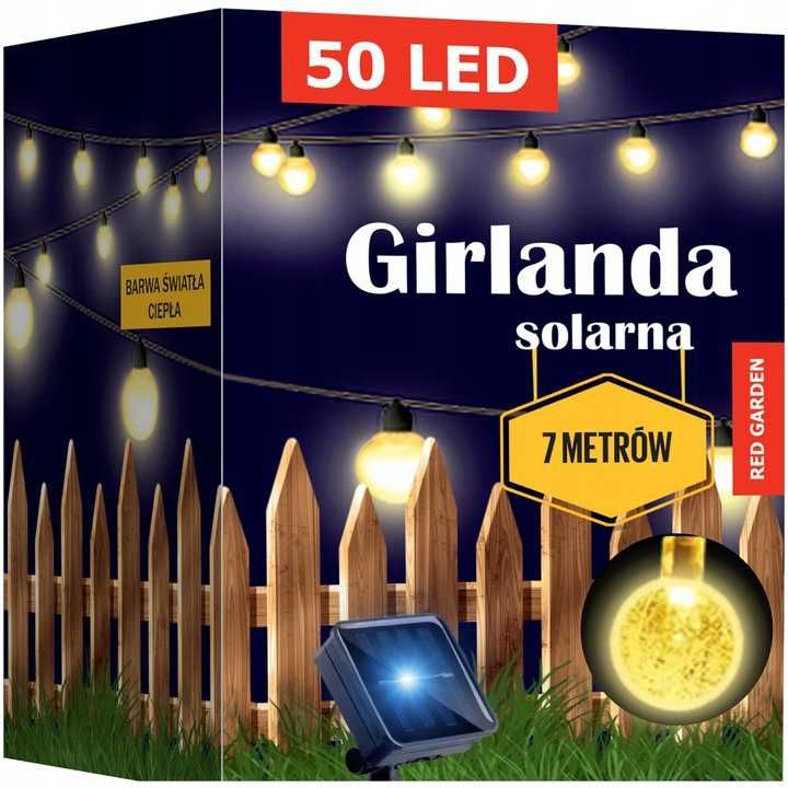 GIRLANDA OGRODOWA solarna lampki led 50 żarówek sznur *PROMOCJA*