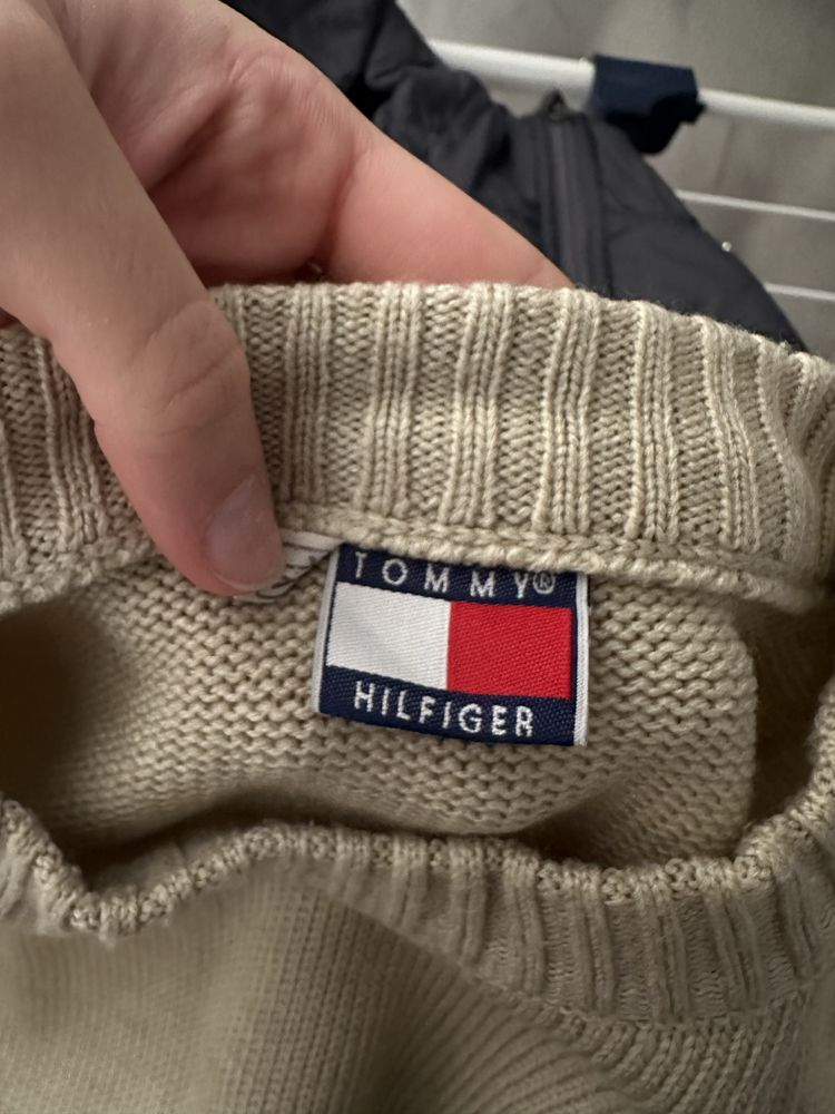 Sweter Tommy Hilfiger kremowy bezowy oversize