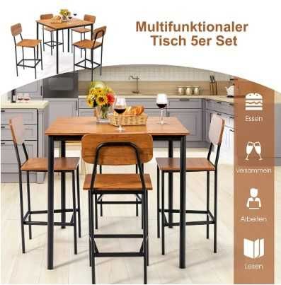 Stół do jadalni z 4 stołkami barowymi, stół90x90x90xm WADY