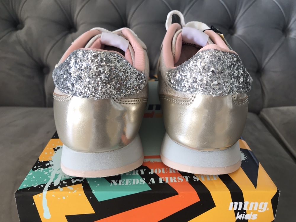 NOWE mtng sneakersy TOKIO 37-38 Nuez Taupe Glitter Silver nude