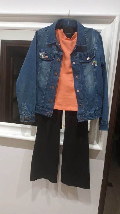 Zestaw, katana jeans, bluzka, spodnie dzwony, rozmiar 152