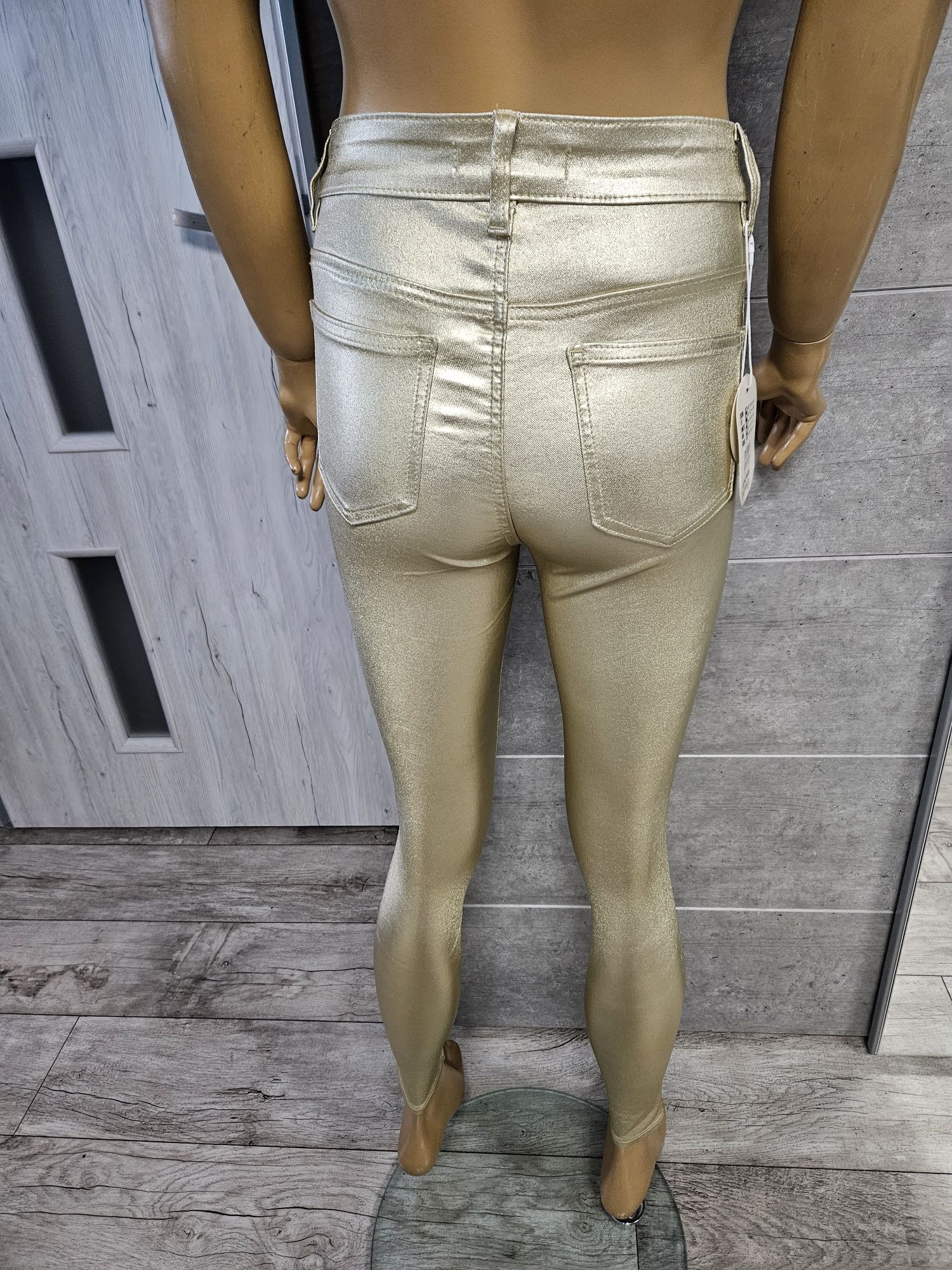Zlote spodnie Redial Paris skinny na guziki rozmiar XS
