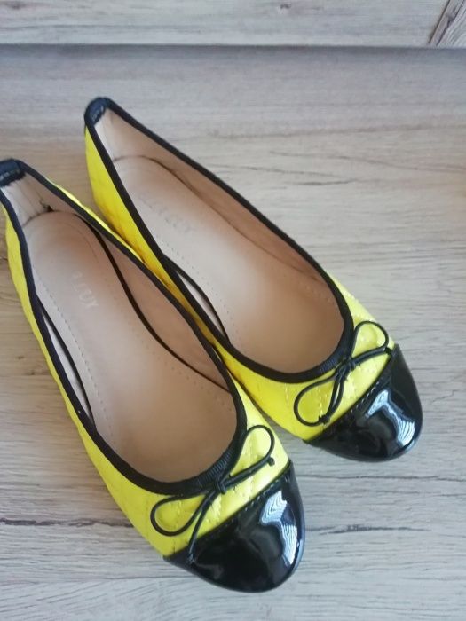 Balerinki limonka czarne odcienie żółtego pikowane