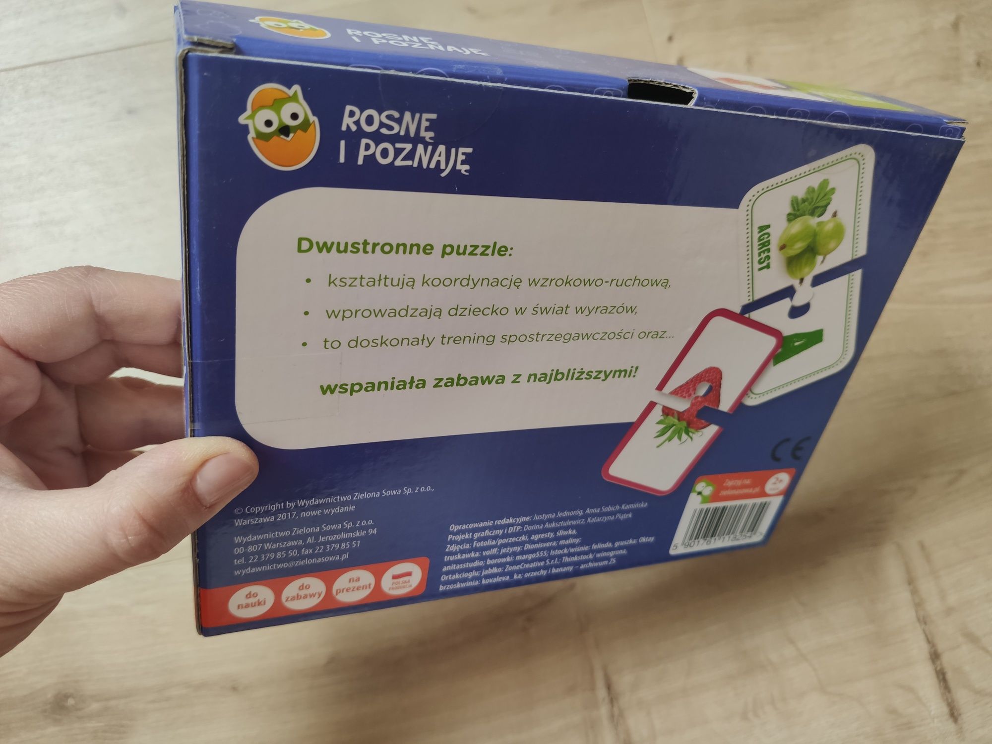 Dwustronne puzzle owoce zielona sowa