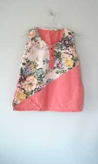 pomaranczowa kwiecista rozowa lososiowa koszula bluzka w kwiaty 40XL42