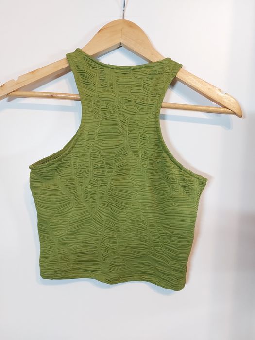 Zielona bluzka 36/S Bershka zielony top marszczony podkoszulek crop S