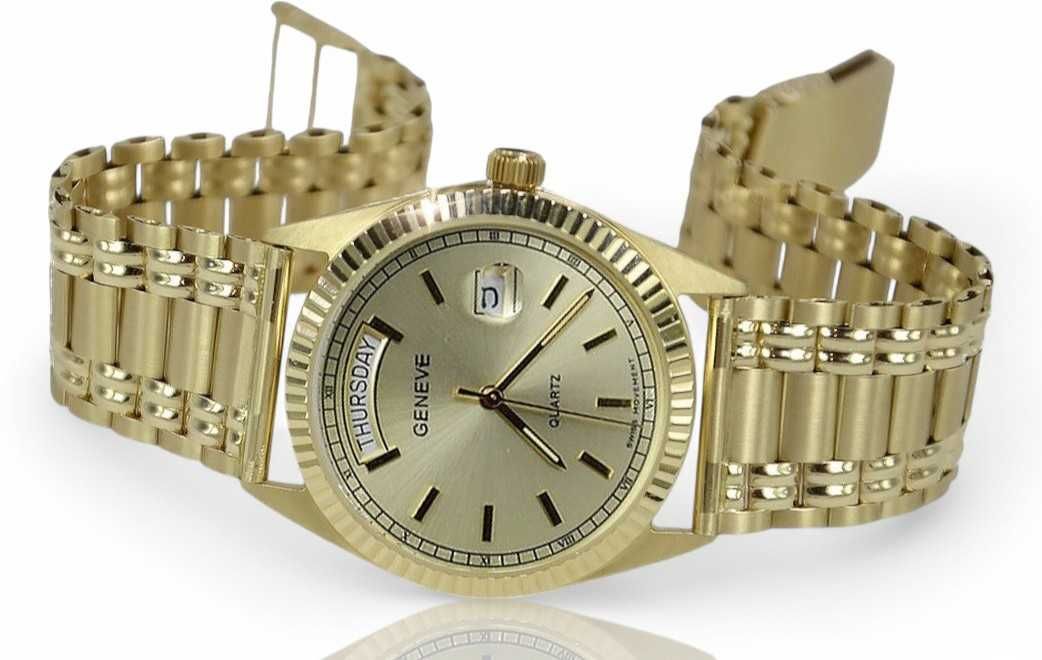 Złoty zegarek z bransoletą męski 14k Geneve mw013ydy&mbw006y W