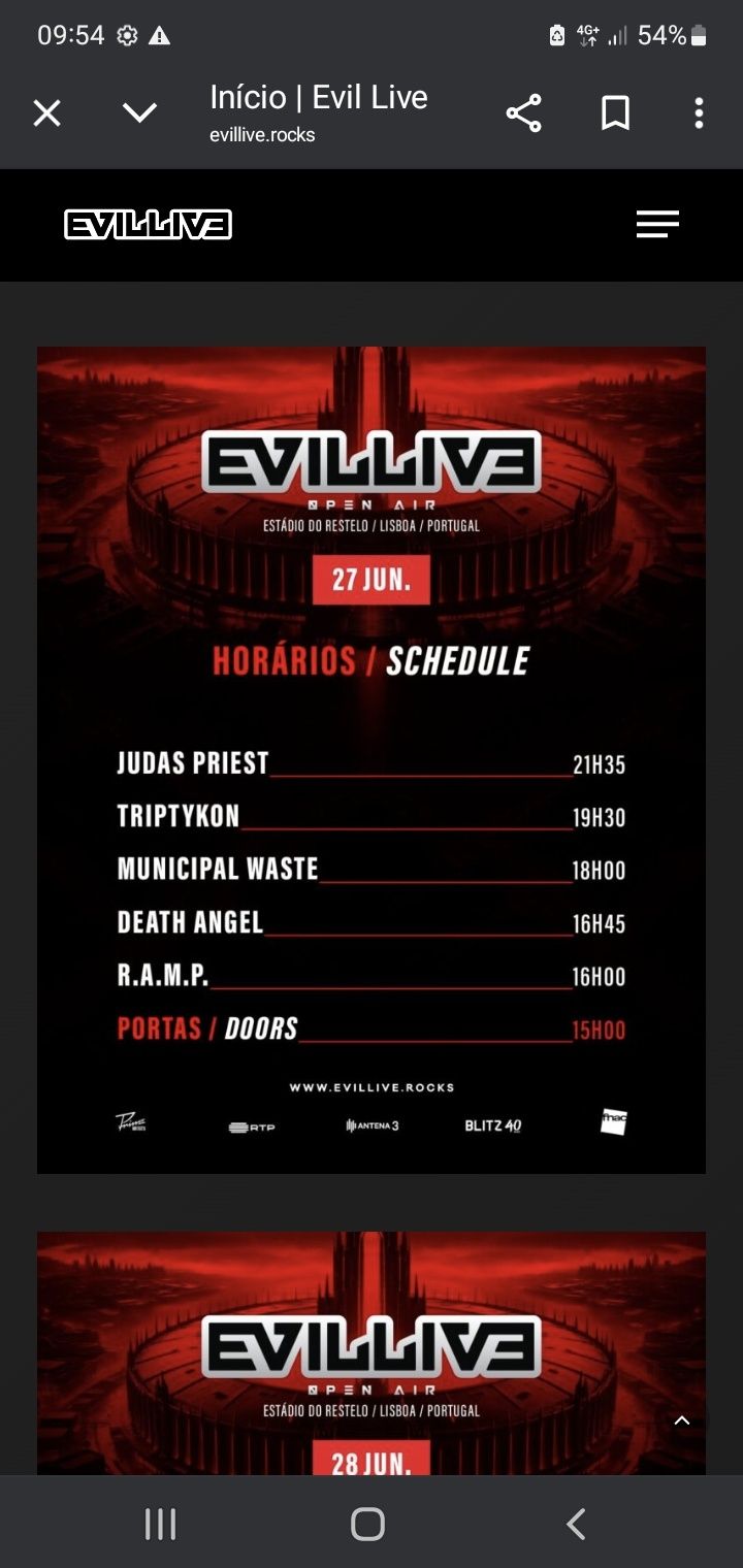 Um bilhete para 3 dias Festival Evil