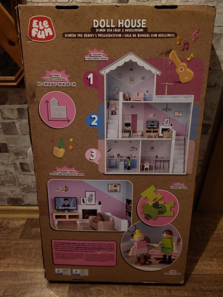 ELEFUN Domek dla lalek z akcesoriami 80 x 60 x 26 cm 42 el