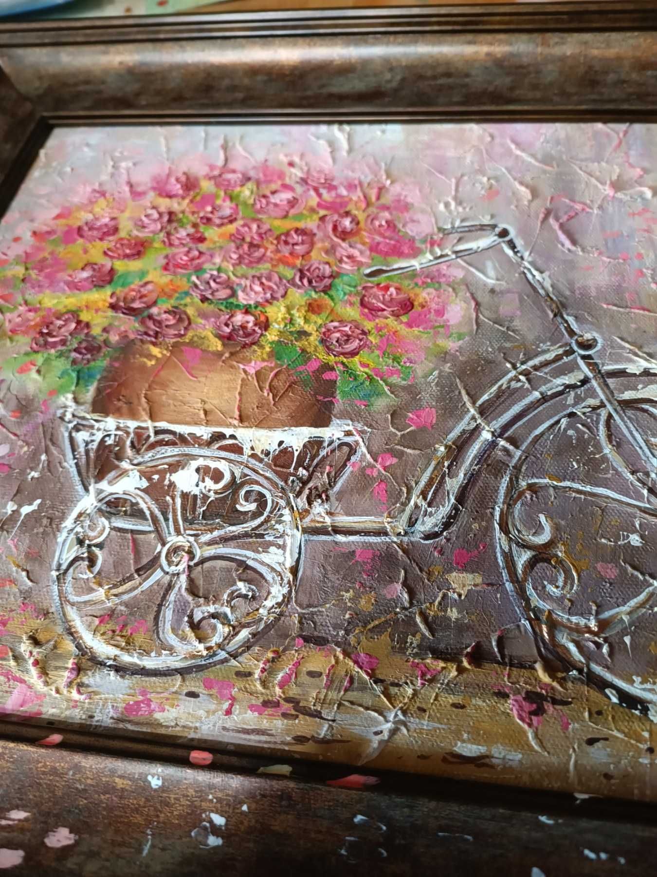Картина обьёмная фактура маслом велосипед