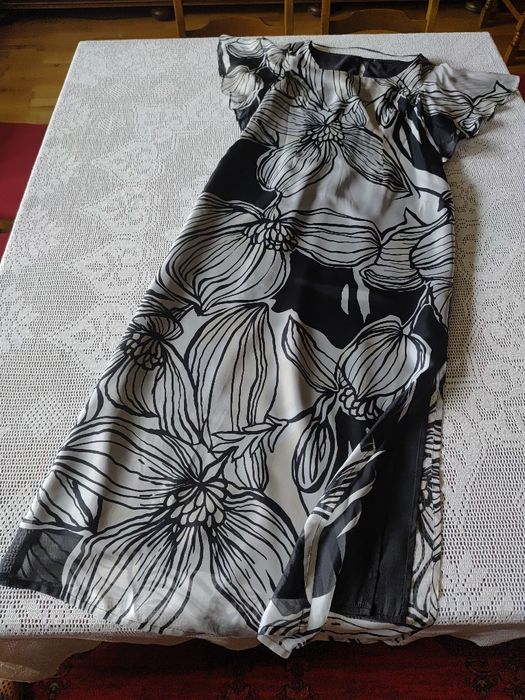 Sukienka długa, jedwab, wiskoza z narzutką