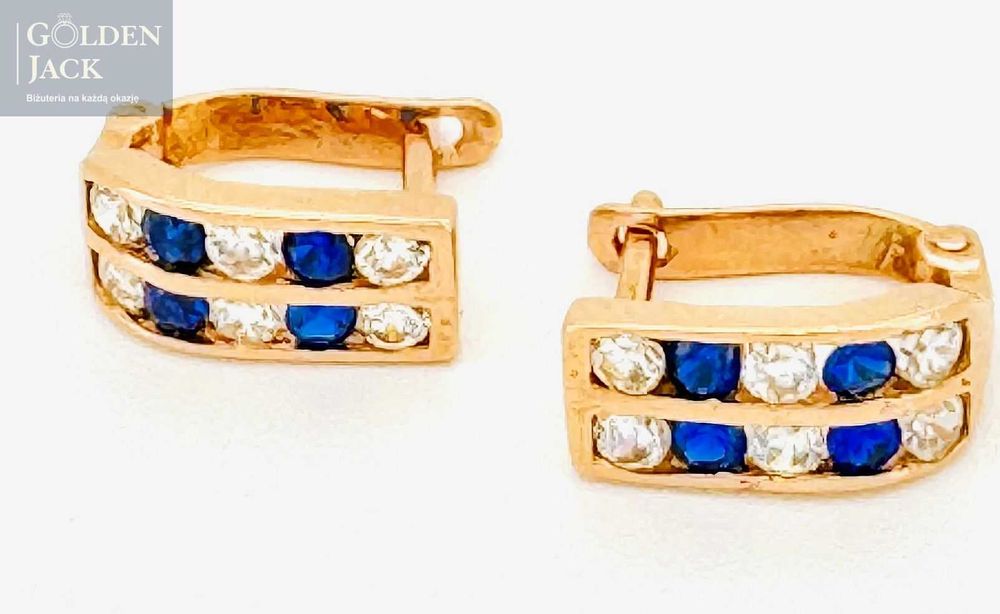 Złote kolczyki dwa rzędy cyrkonii złoto pr. 585 waga 1,9 g dł. 1,1 cm