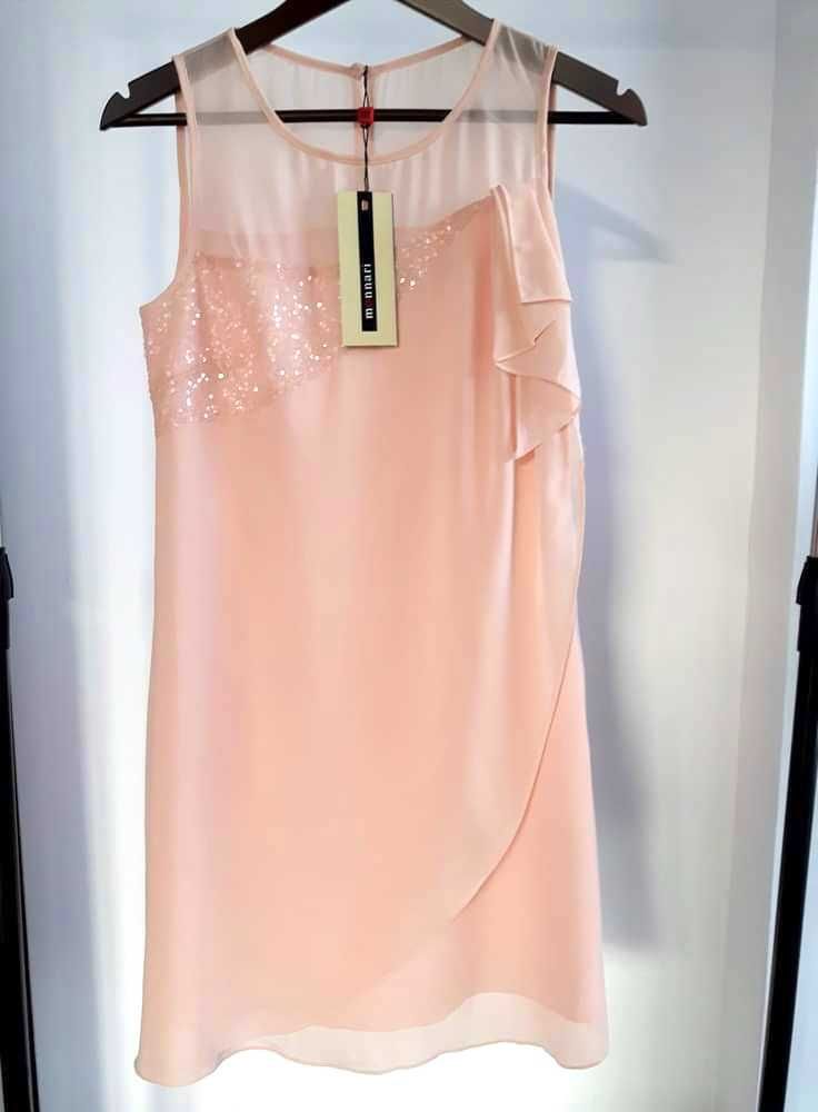 Nowa jasna sukienka Monnari pudrowy róż S 36 cekiny szyfon