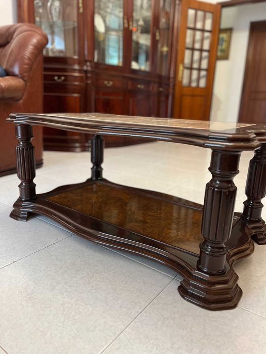 Móvel de sala | Mesa de centro em madeira com pedra de mármore
