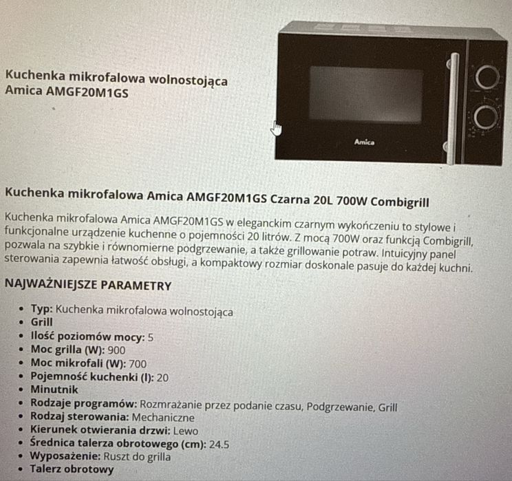 mikrofalówka Amica AMGF 20M1GS