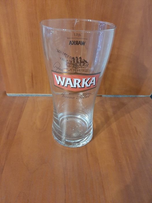 Szklanka Warka z dedykacja Jerzego Dudka