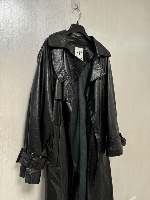 Стильний шкіряний тренч Zara кожанный плащ