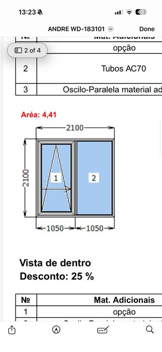 Janelas de alumínio de correr — quase novas, 1 ano de uso