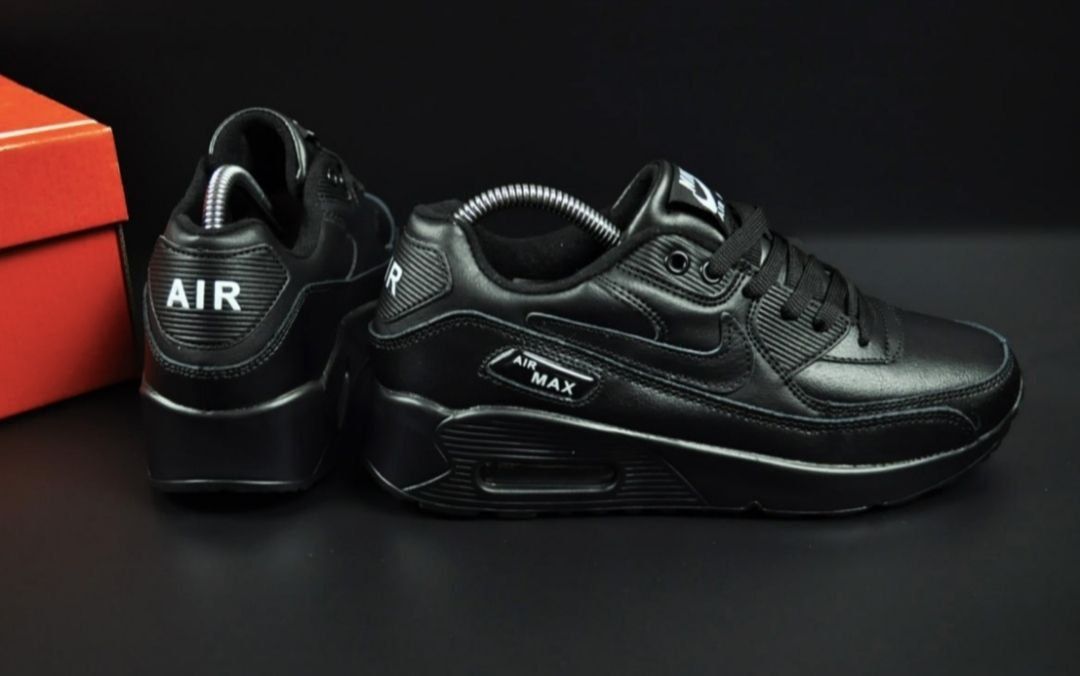 Женские кроссовки Nike Air Max 90 Черные Кожаные Кроссовки Найк