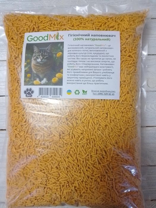 Наповнювач котячий 3 кг (соя, кукурудза)