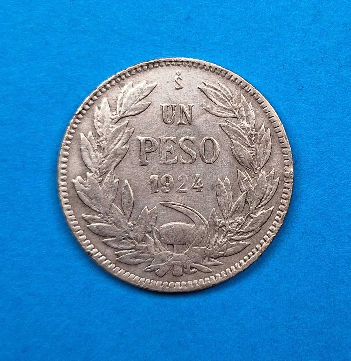 Chile 1 peso rok 1924, dobry stan, srebro 0,500