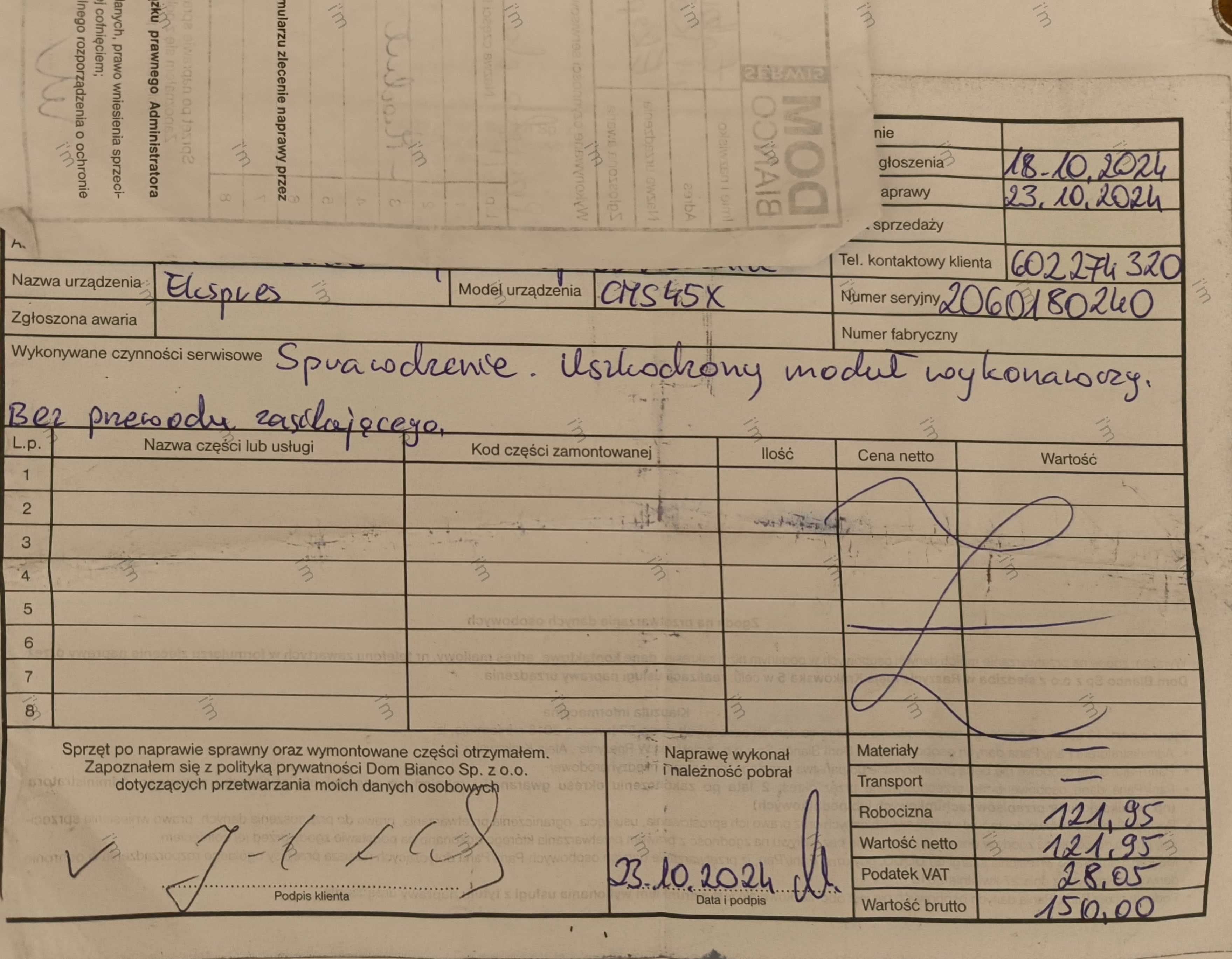 ekspres SMEG CMS45X uszkodzony