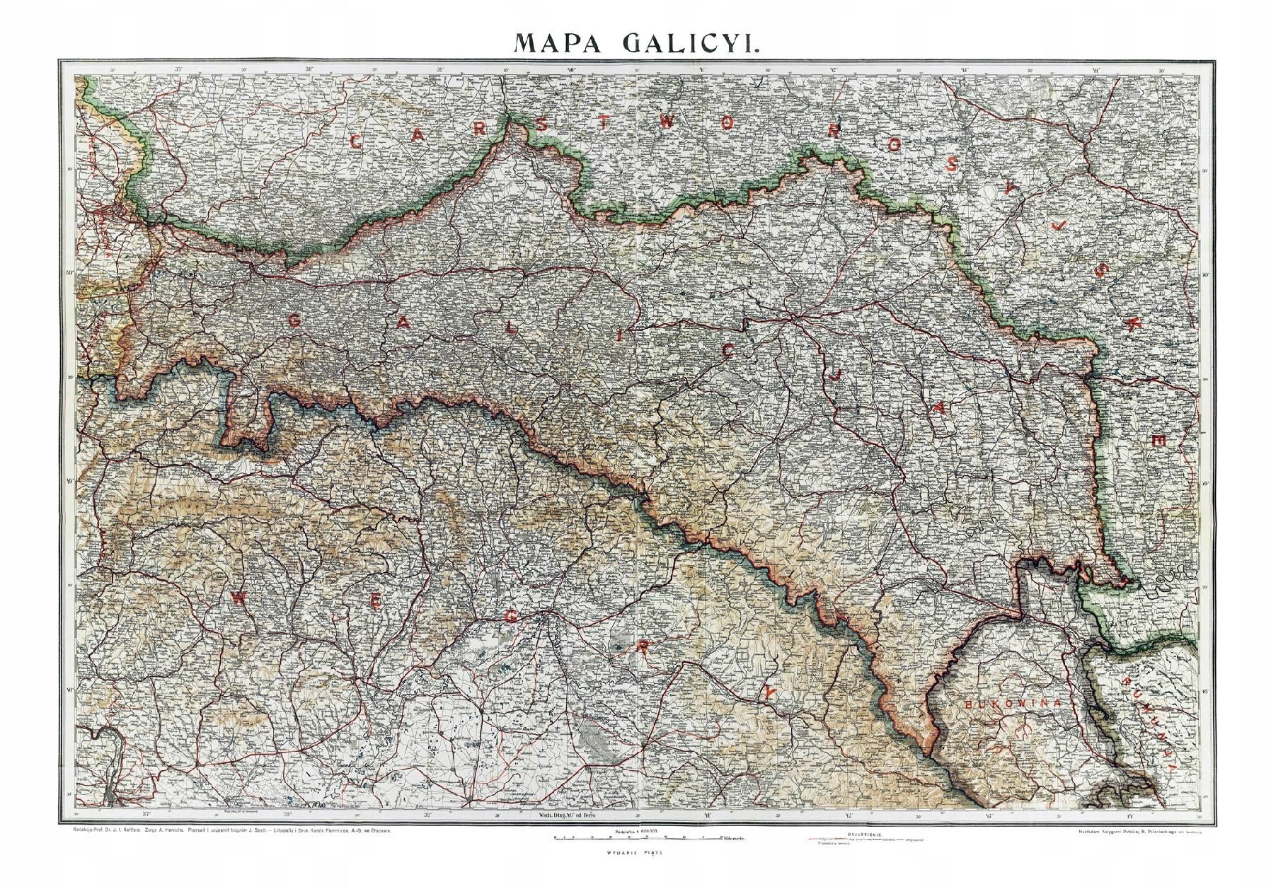 Mapa Galicji / Galicyi 1918 - 70x50cm - Herrich Alwin