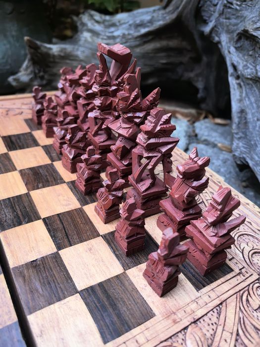 Szachy z Bali, rękodzieło, rzemiosło balijskie, tryktrak UNIKAT