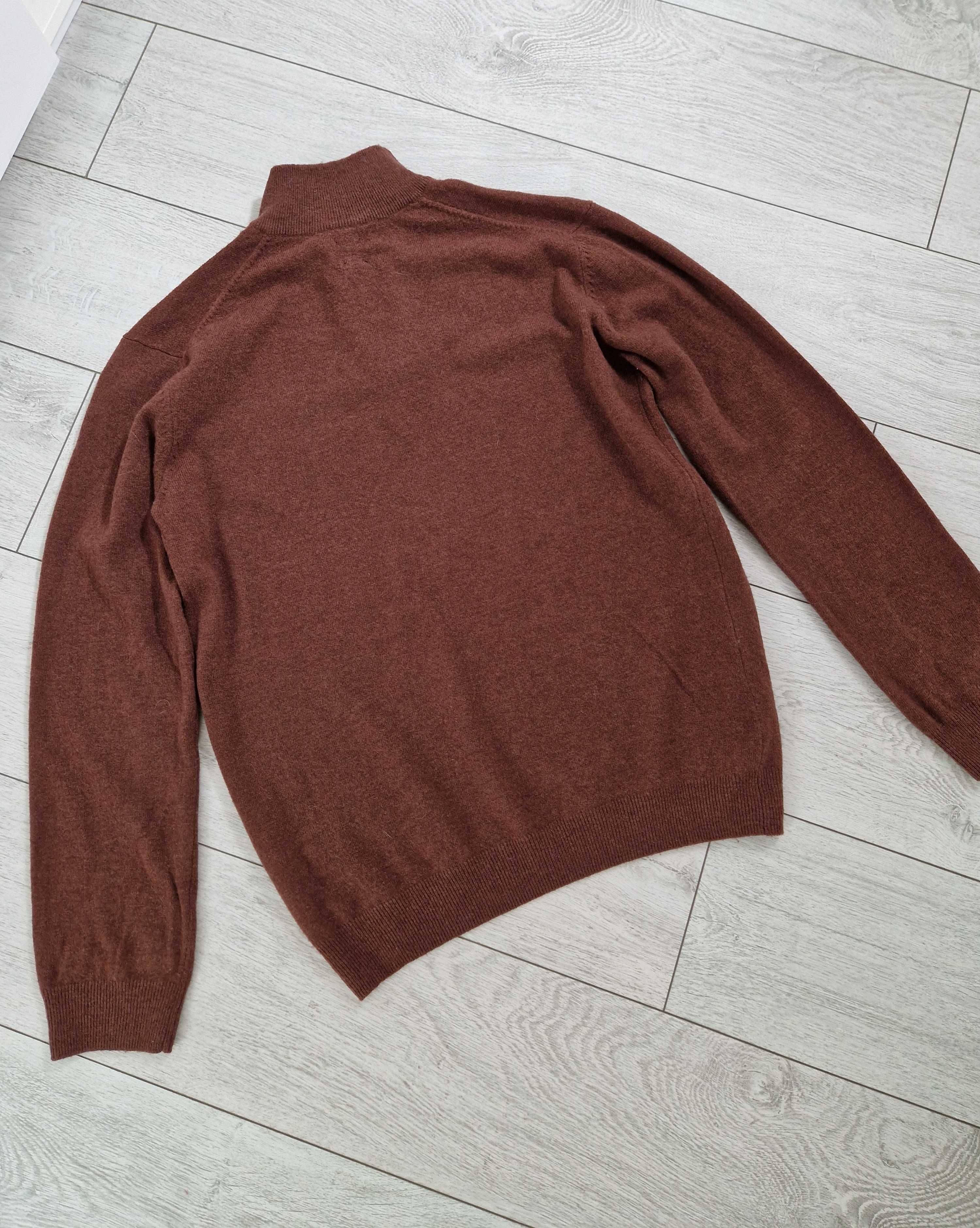 MB brązowy wełniany sweter z suwakiem 80% lambswool wełna M