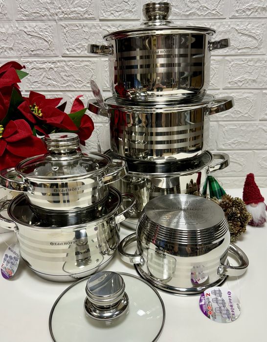 Zestaw garnków nierdzewnych. Pojemności do 8 litrów. Grube dno, nowy