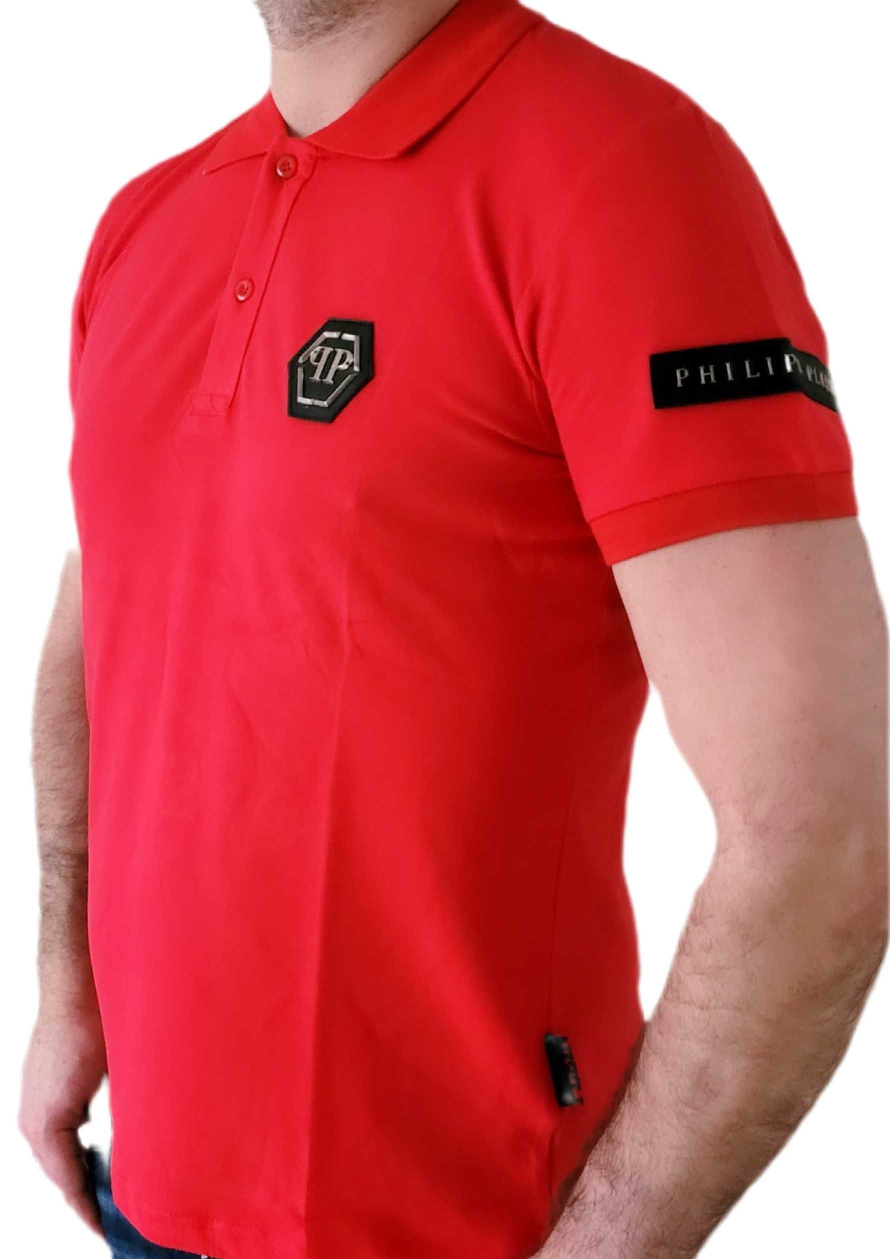 Philipp Plein Polo męskie Red metalowe logo