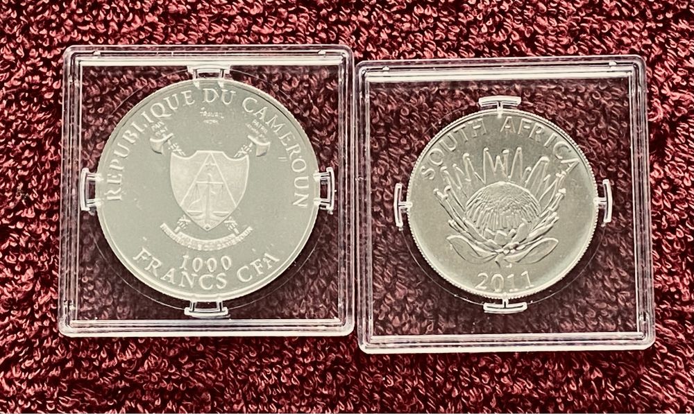 Срібні монети Андорри, ПАР, Камеруну, о Мен