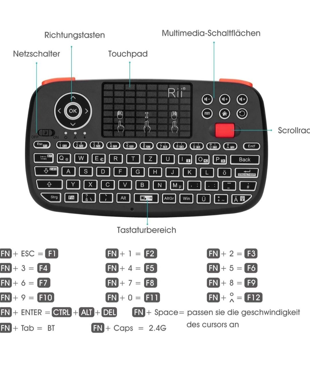 Rii Klawiatura Bluetooth z touchpadem
