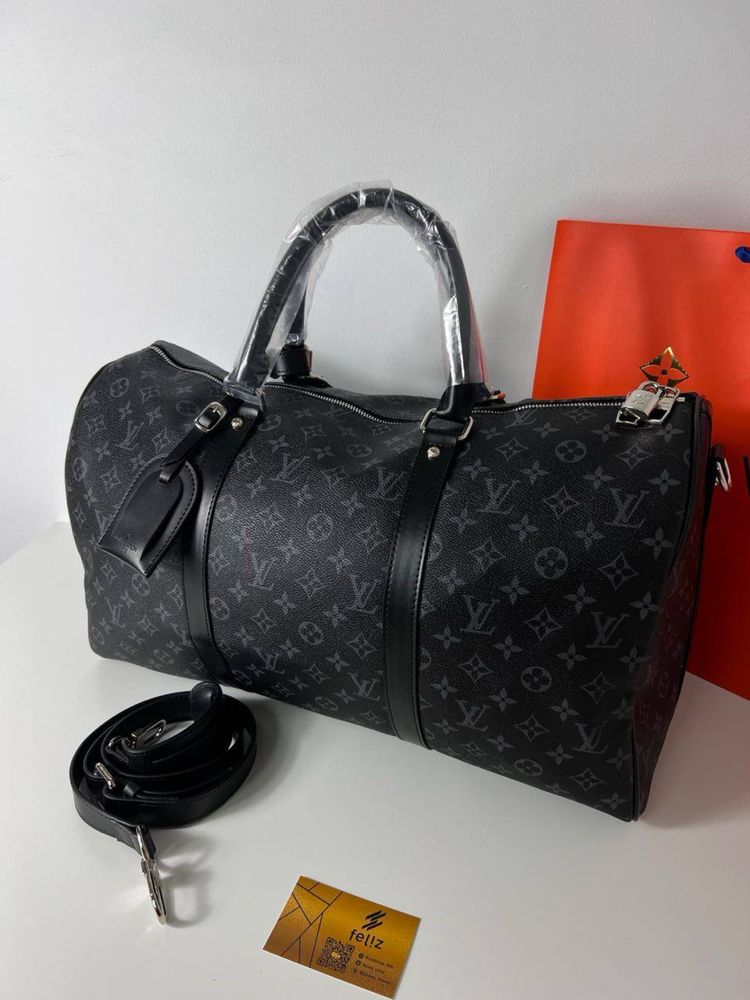 Torba podróżna treningowa Louis Vuitton monogram czarna premium Keepal