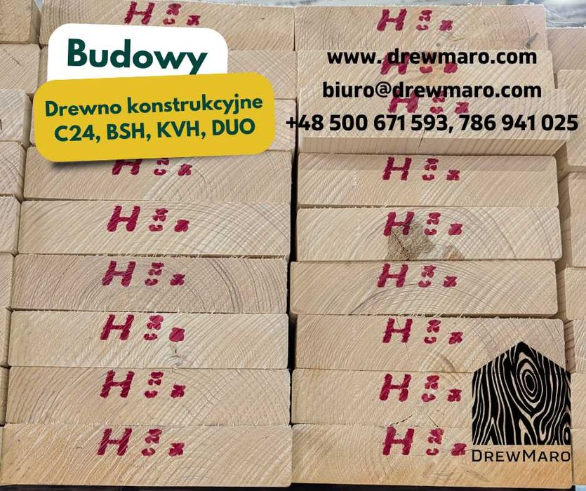 Kantówki Kraków drewno konstrukcyjne lit klejone C24 BSH KVH DUO
