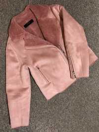 Różowy kożuch damski kurtka zimowa ramoneska Zara