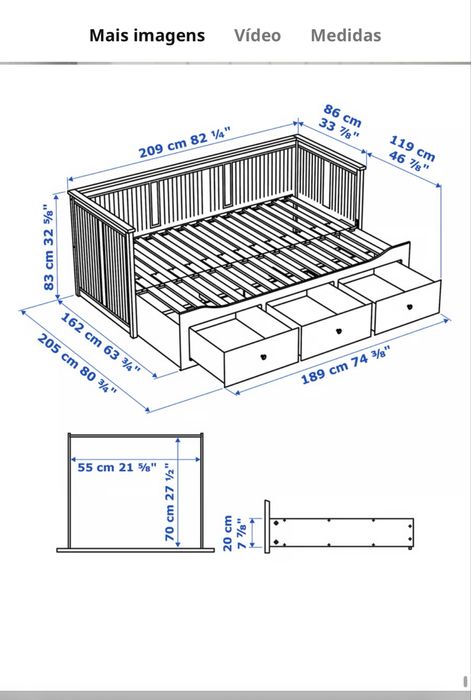 Cama Ikea Hemmes - gavetao + 3 gavetas