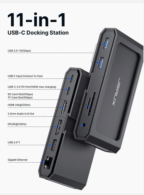 Док-станция Jsaux 11-in-1 для ноутбуков, Steam Deck, Asus Rog Ally X