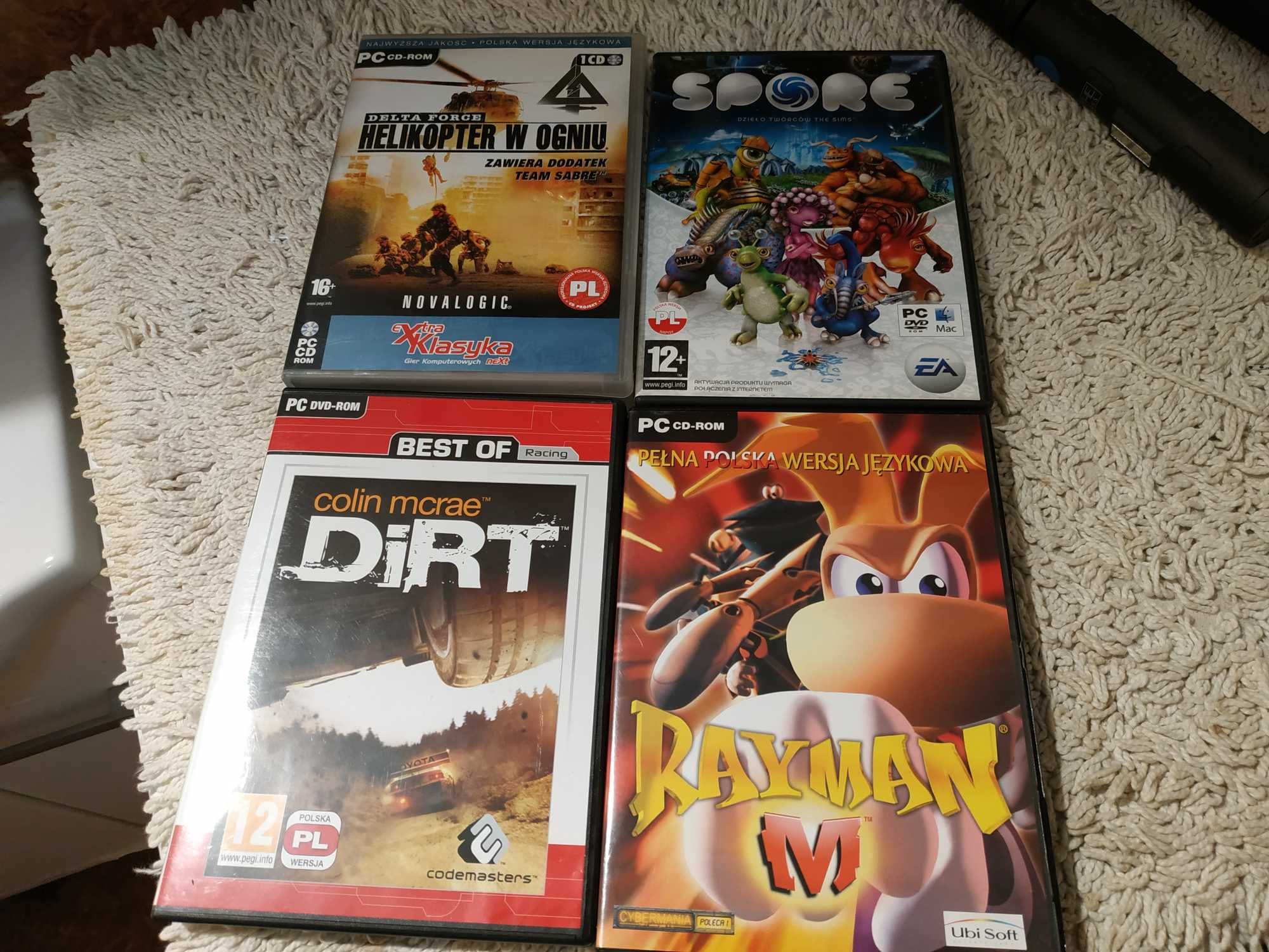 Cztery gry na PC Rayman M / Colin mcrae Dirt / spore / Delta Force