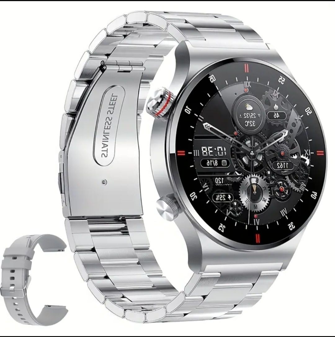 Smart watch meski NFC srebrny stalowa Bransoleta Rozmowy Meski zegarek
