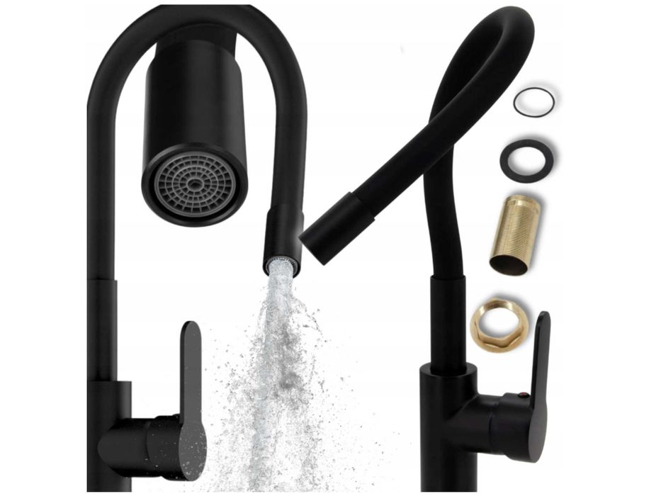 BATERIA KUCHENNA Czarna Elastyczna Kran Czarny Wylewka - WYPRZEDAŻ