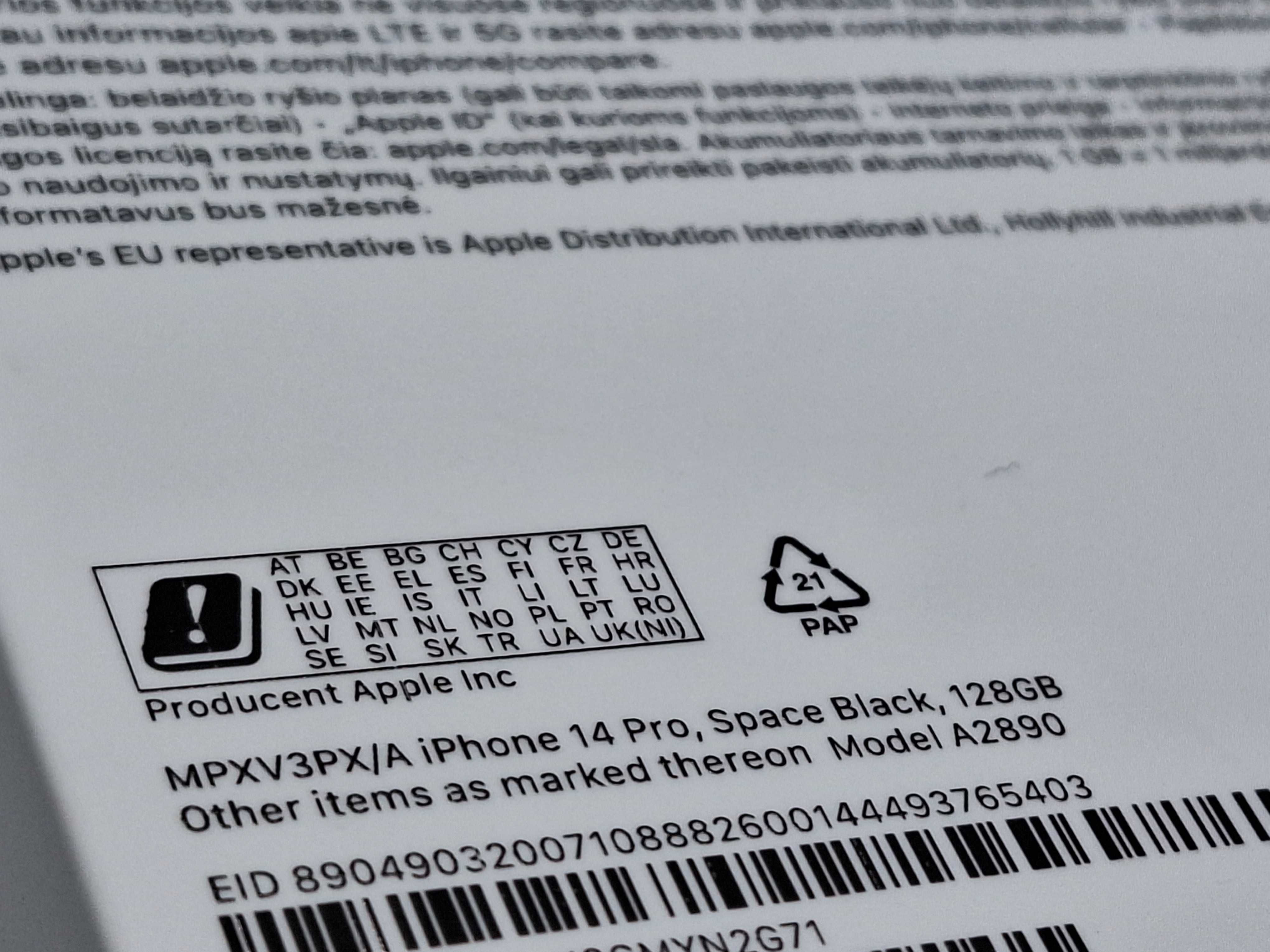 PL Apple iPhone 14 PRO 128GB Gwarancja 13 miesięcy A2890