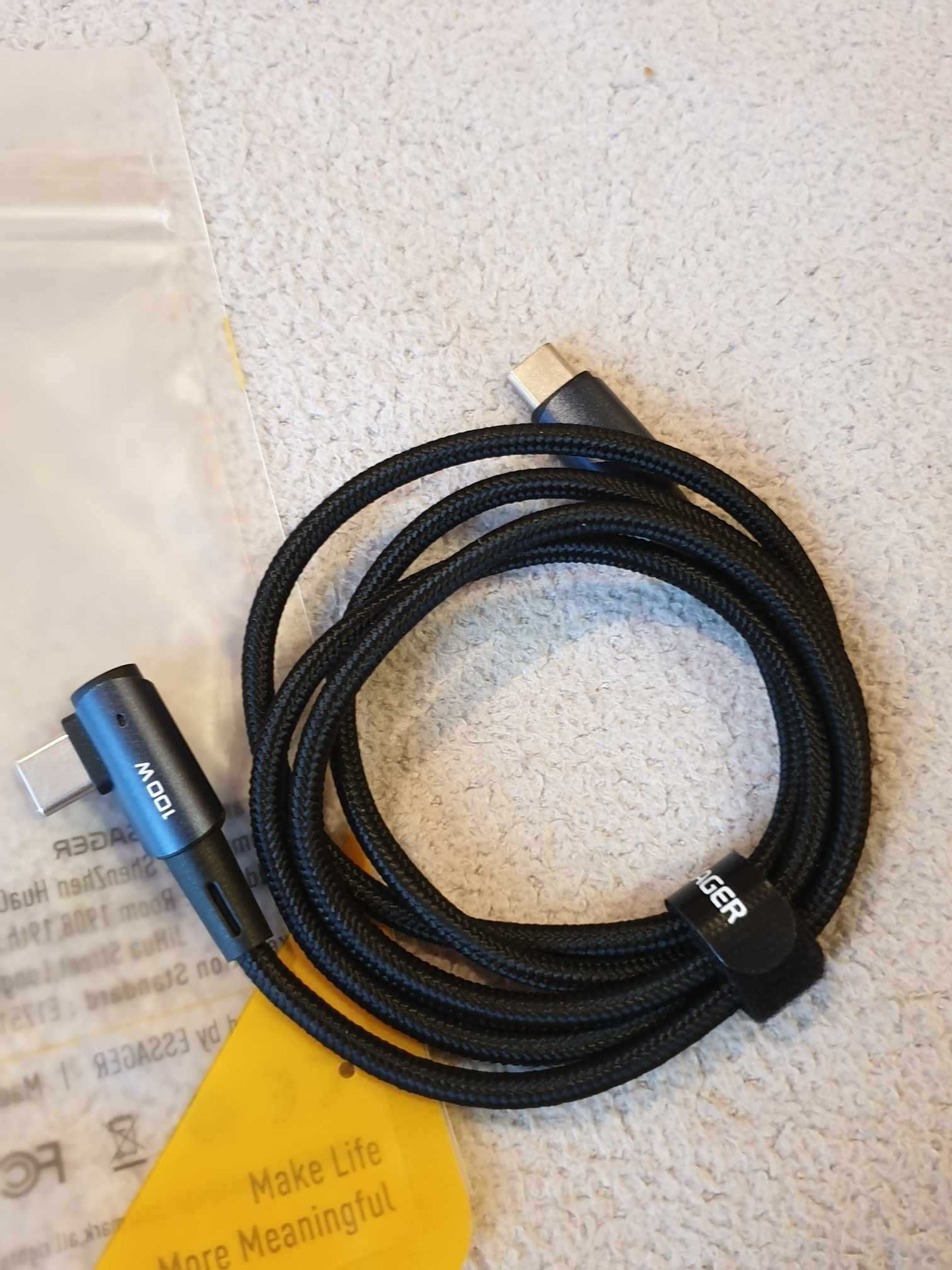 Kabel 1m USB-C do USB-C - Przewód z Oplotem Essager 100W