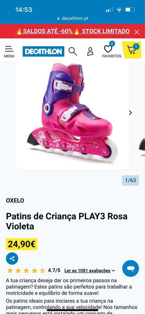 Patins rosa 28-30