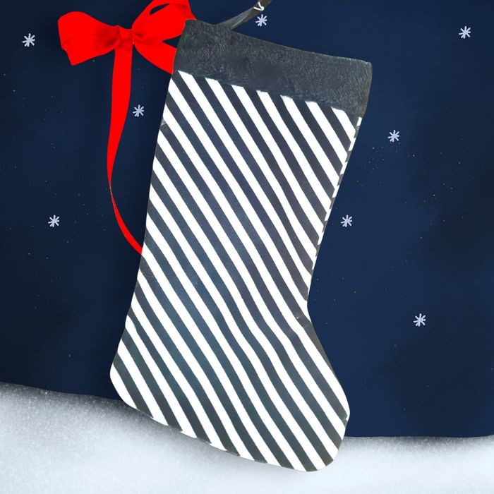 Skarpeta świąteczna duża czarno białe paski futerko 44x26 cm Nowa