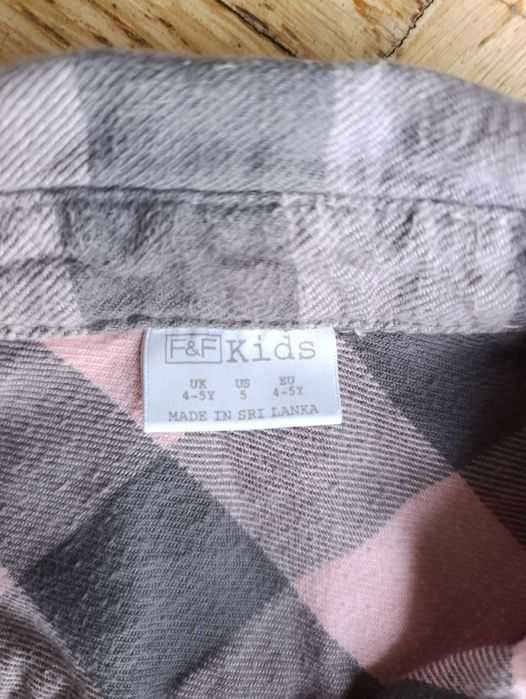 F&F Koszula flanelowa różowo-szara dziewczęca rozmiar 4-5 years