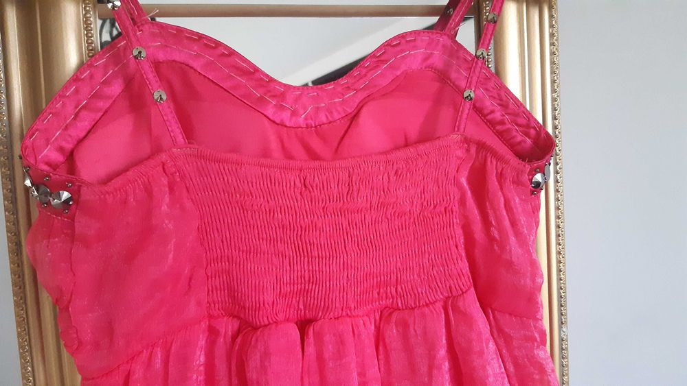 zestaw różowa tiulowa lekka sukienka ćwieki bolerko narzutka gratis S