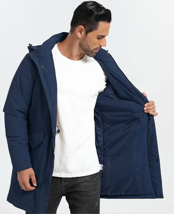 Нова Чоловіча модна  синя куртка з капюшоном - вітрозахисна тепла