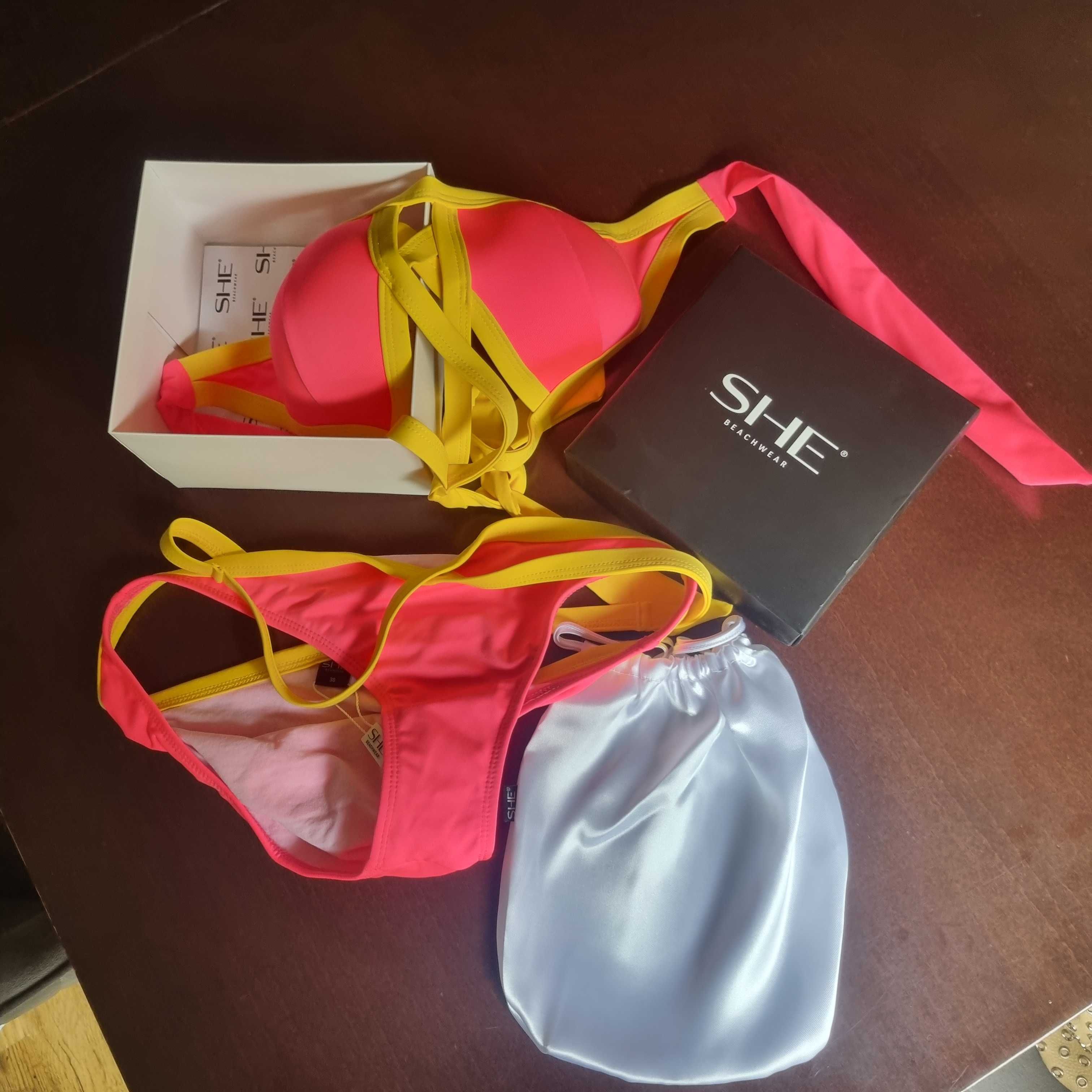 Nowe  z metką i pudełkiem neonowe  bikini SHE  rozmiar 38 ,miska 75B